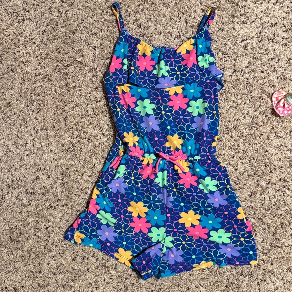 Girls size 7/8 bundle of 3 rompers floral, leopard and tie dye - Picture 2 of 4